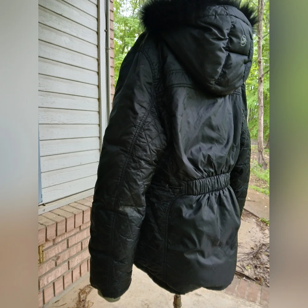 Pepe Jeans‎ London. Black Hooded Winter Jacket with Fur Trim. SzXL